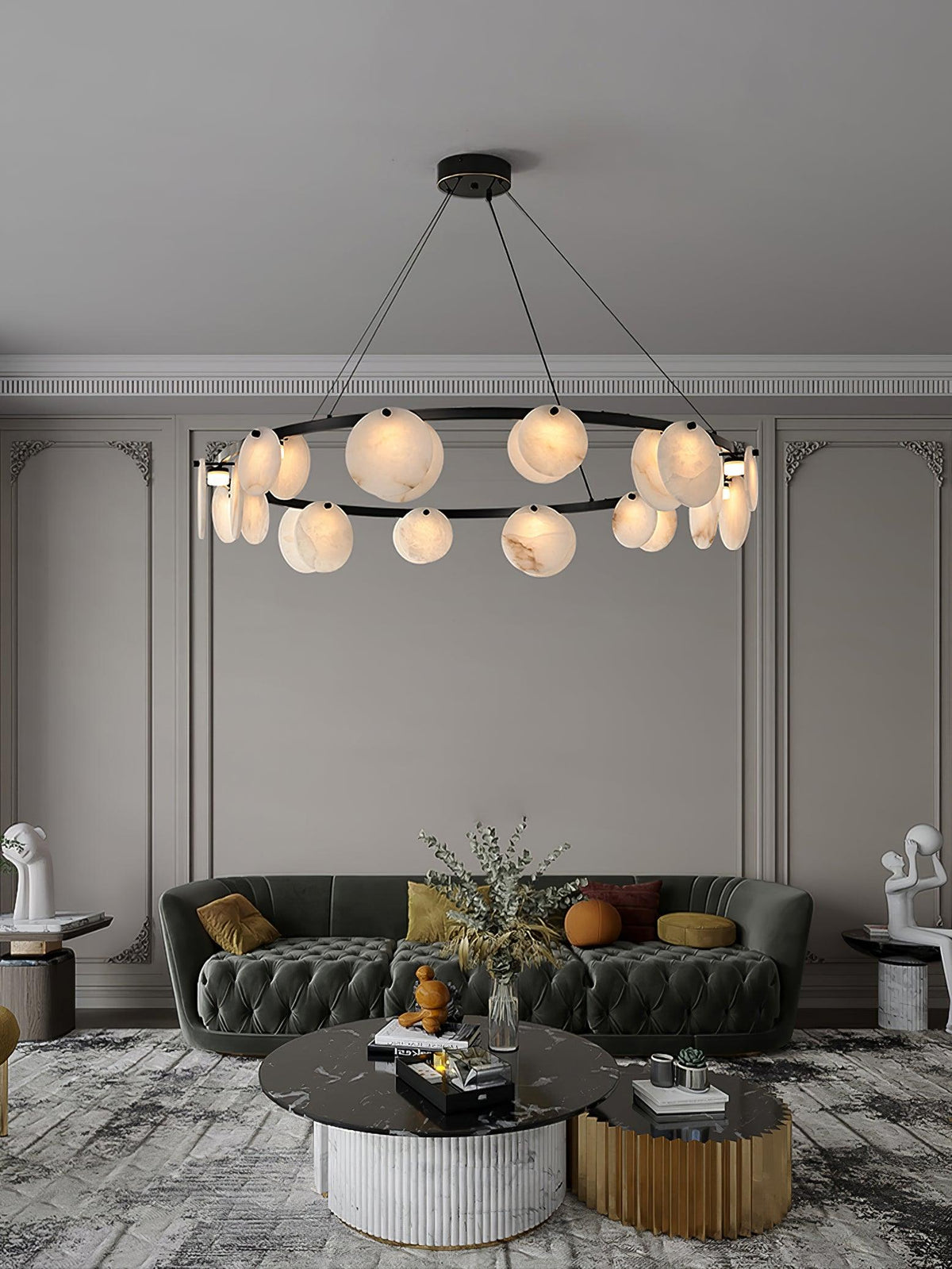 Trinidad Alabaster Curated Alabaster Chandelier – spatial dining room perspective