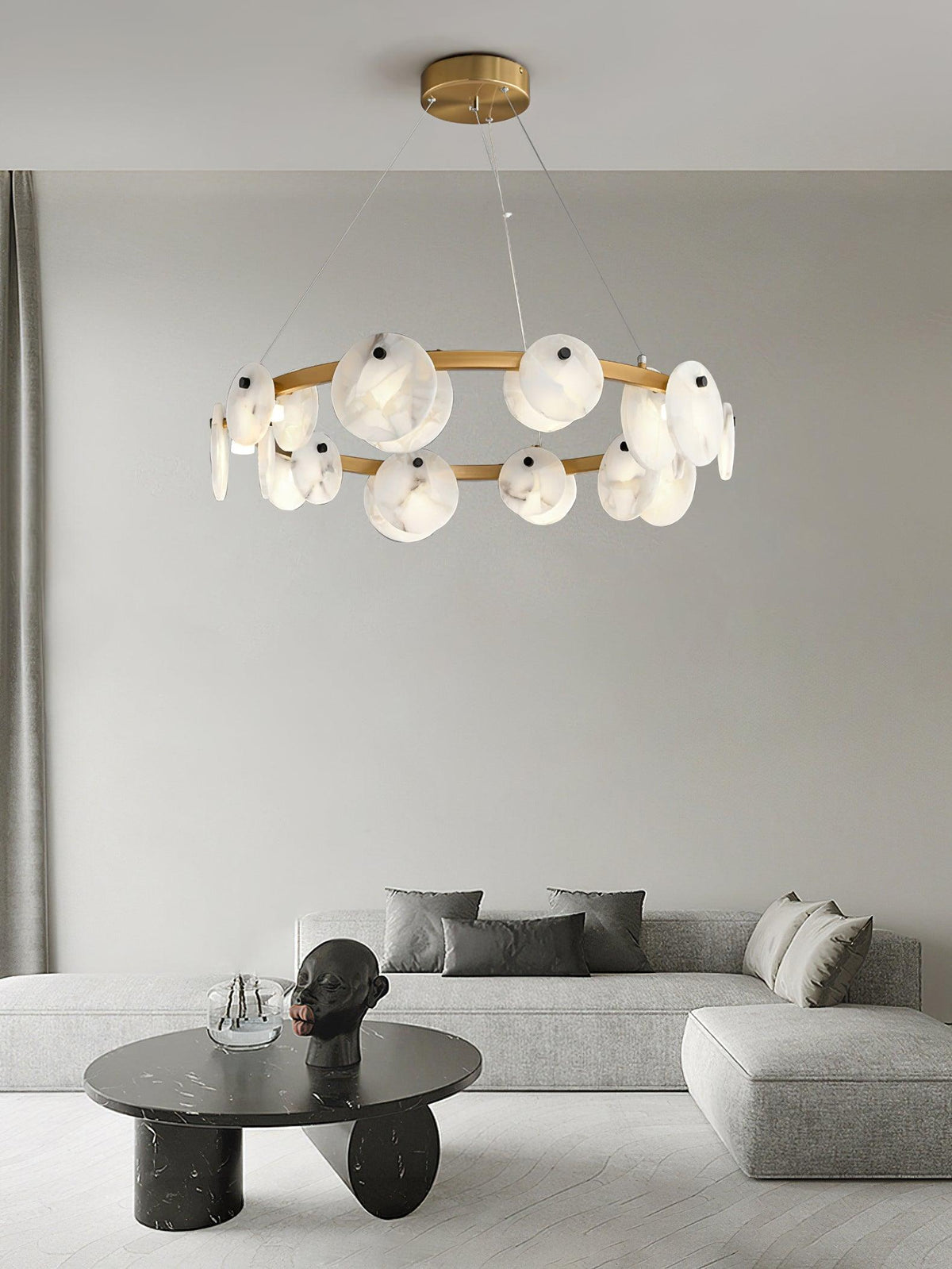 Trinidad Alabaster Curated Alabaster Chandelier – illuminated warm ambiance setting