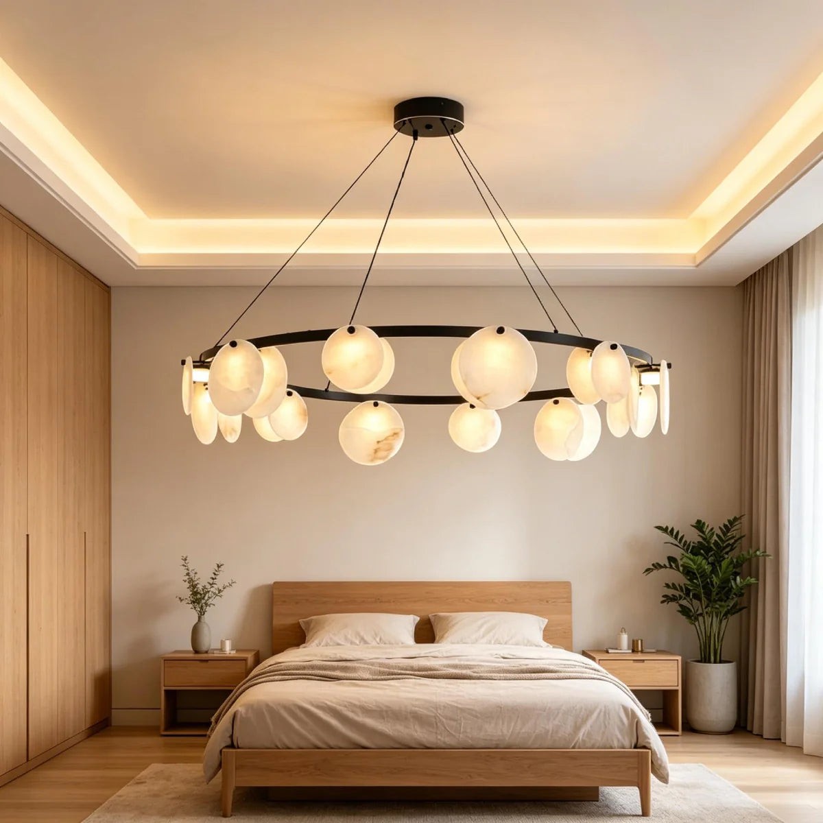Spanish Alabaster Chandelier View 10 | Natural Spanish Alabaster Trinidad Disc Chandelier | Modern Luxury Lighting | JINSHE | JINSHE