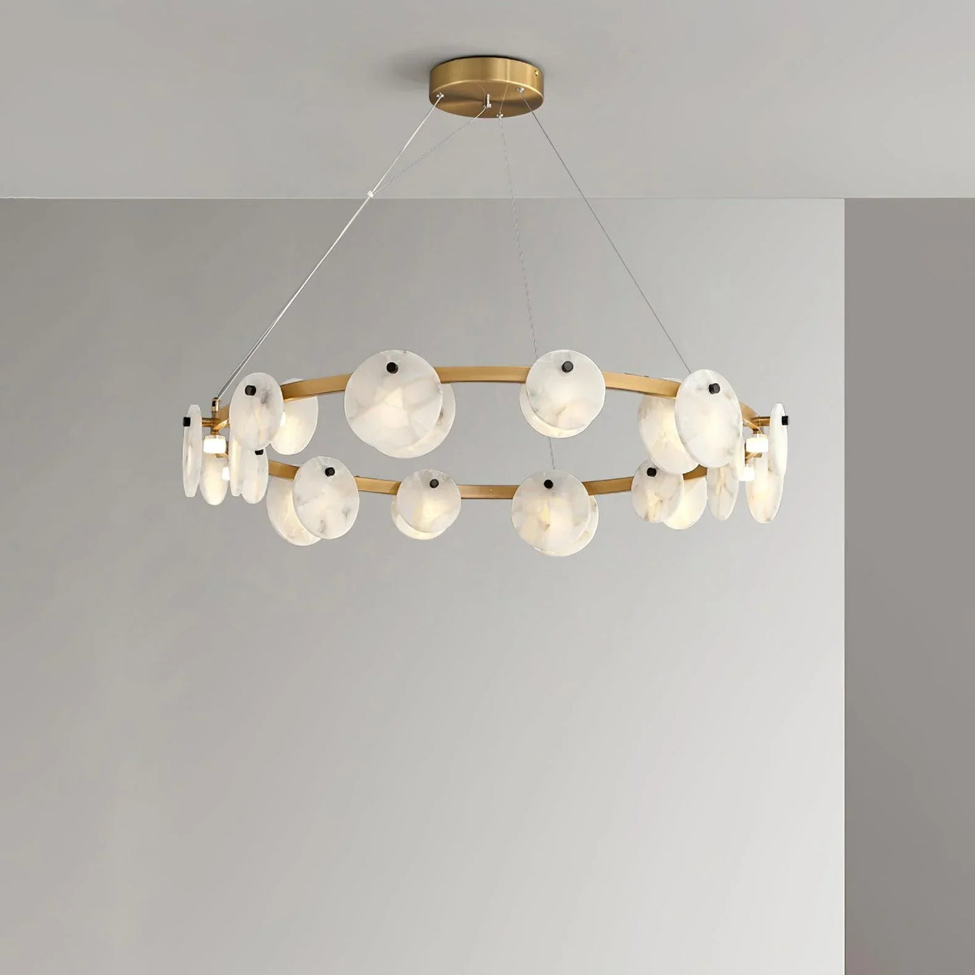Spanish Alabaster Chandelier View 12 | Natural Spanish Alabaster Trinidad Disc Chandelier | Modern Luxury Lighting | JINSHE | JINSHE