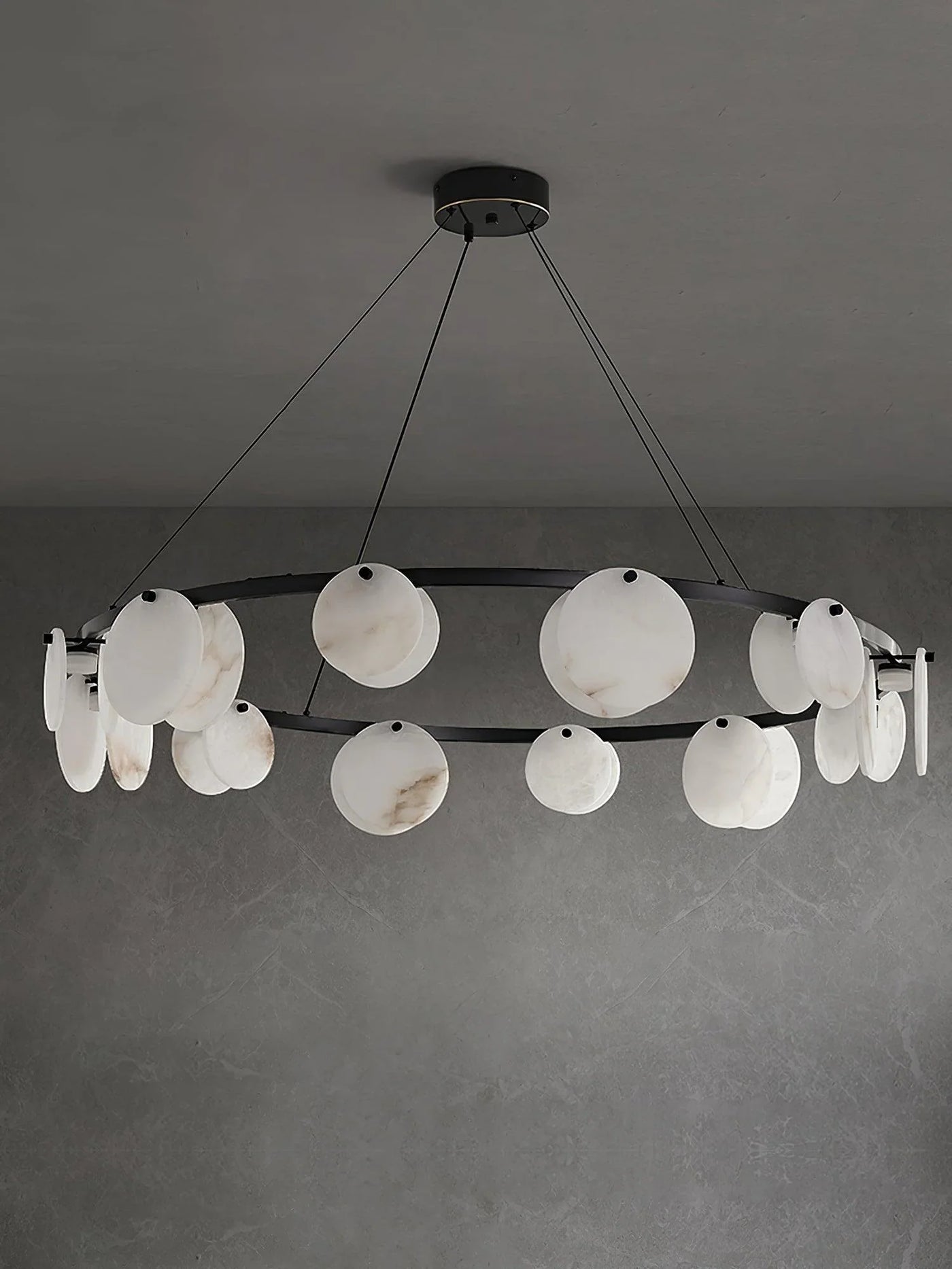 Spanish Alabaster Chandelier View 15 | Natural Spanish Alabaster Trinidad Disc Chandelier | Modern Luxury Lighting | JINSHE | JINSHE