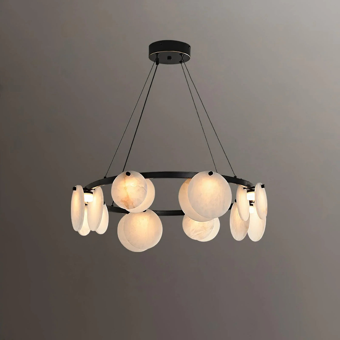 Spanish Alabaster Chandelier View 21 | Natural Spanish Alabaster Trinidad Disc Chandelier | Modern Luxury Lighting | JINSHE | JINSHE