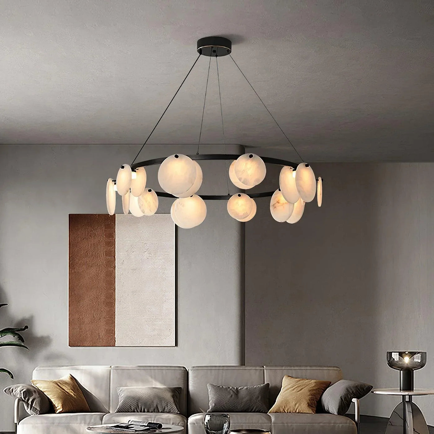 Spanish Alabaster Chandelier View 16 | Natural Spanish Alabaster Trinidad Disc Chandelier | Modern Luxury Lighting | JINSHE | JINSHE