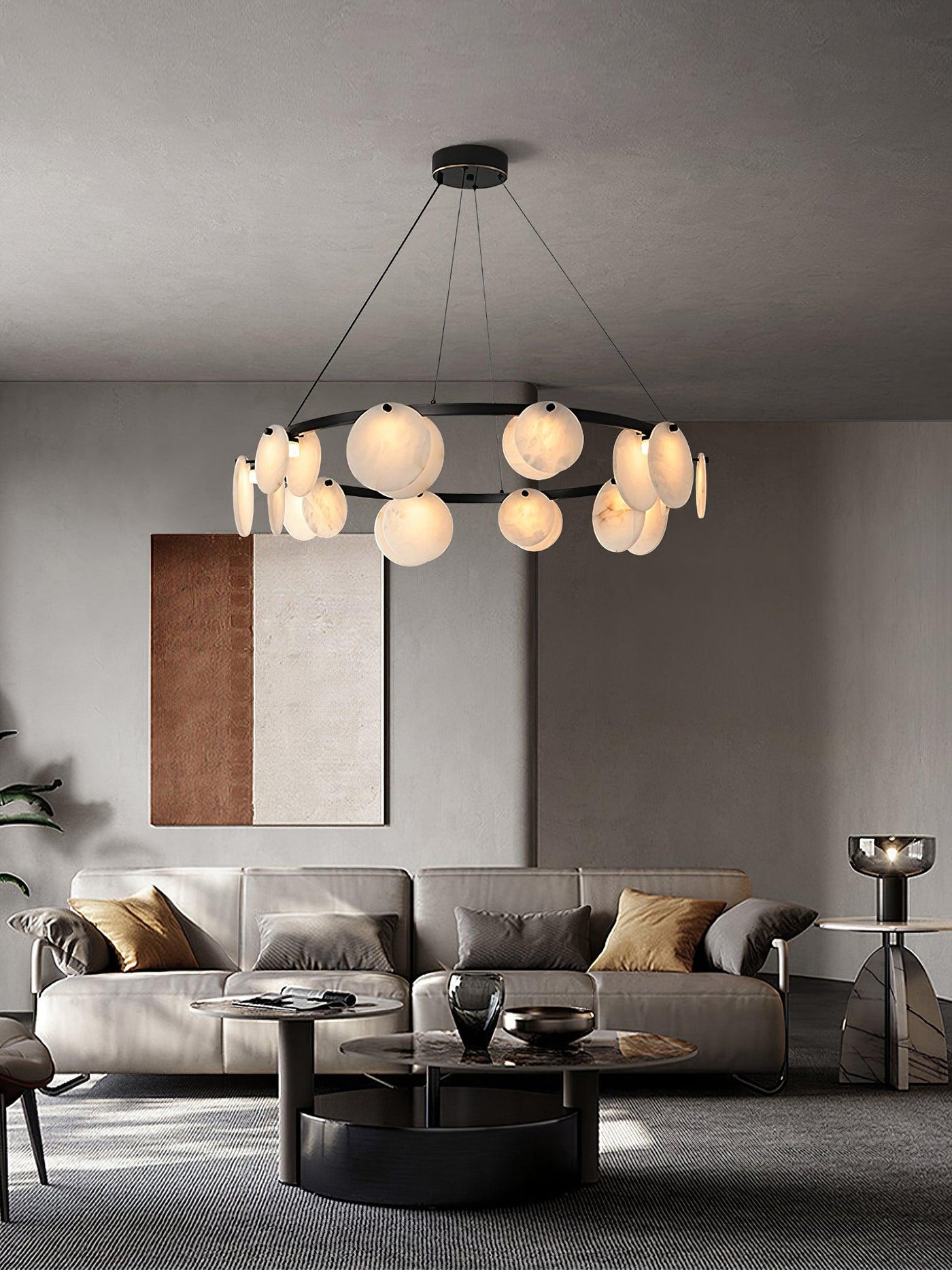 Spanish Alabaster Chandelier View 17 | Natural Spanish Alabaster Trinidad Disc Chandelier | Modern Luxury Lighting | JINSHE | JINSHE