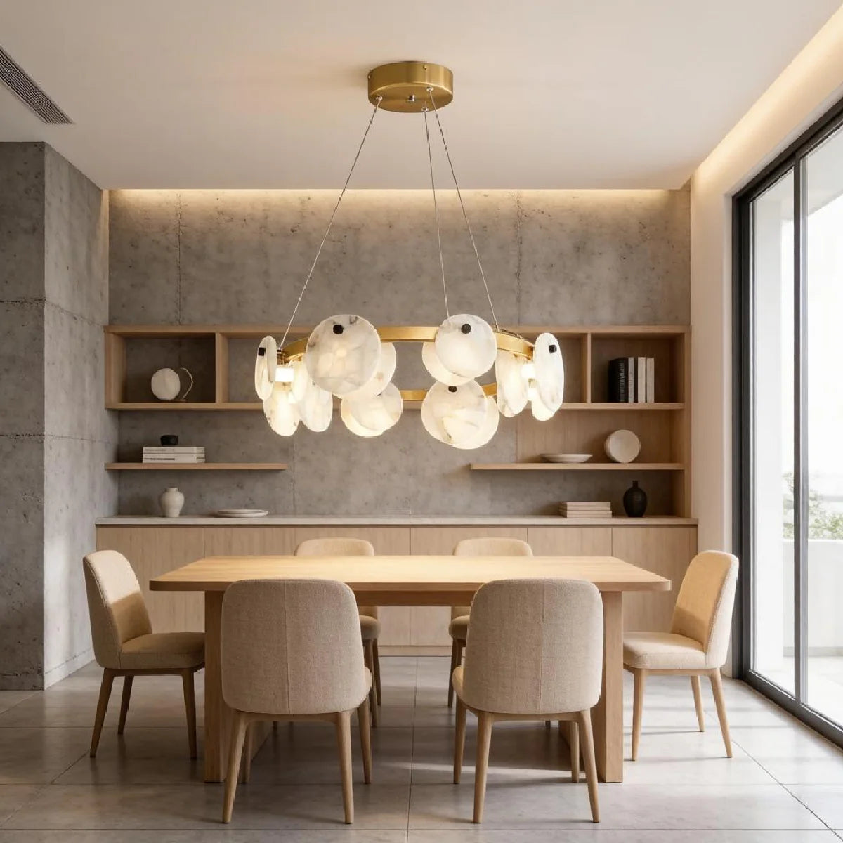 Spanish Alabaster Chandelier View 8 | Natural Spanish Alabaster Trinidad Disc Chandelier | Modern Luxury Lighting | JINSHE | JINSHE