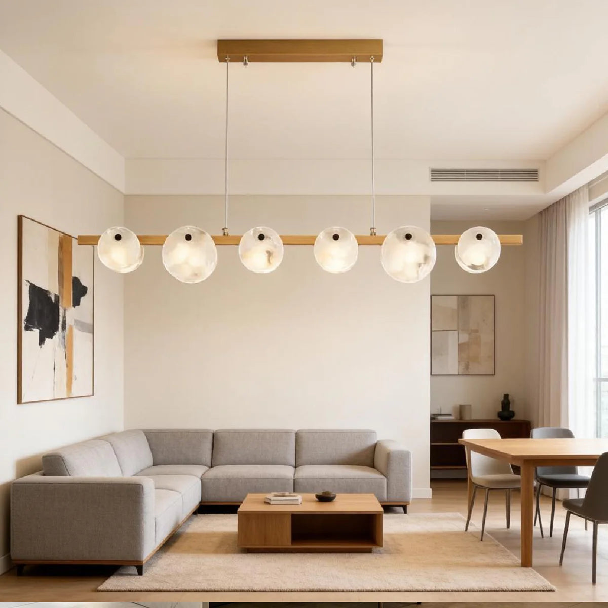 Spanish Alabaster Chandelier View 6 | Natural Spanish Alabaster Trinidad Linear Disc Chandelier | Modern Luxury Lighting | JINSHE | JINSHE