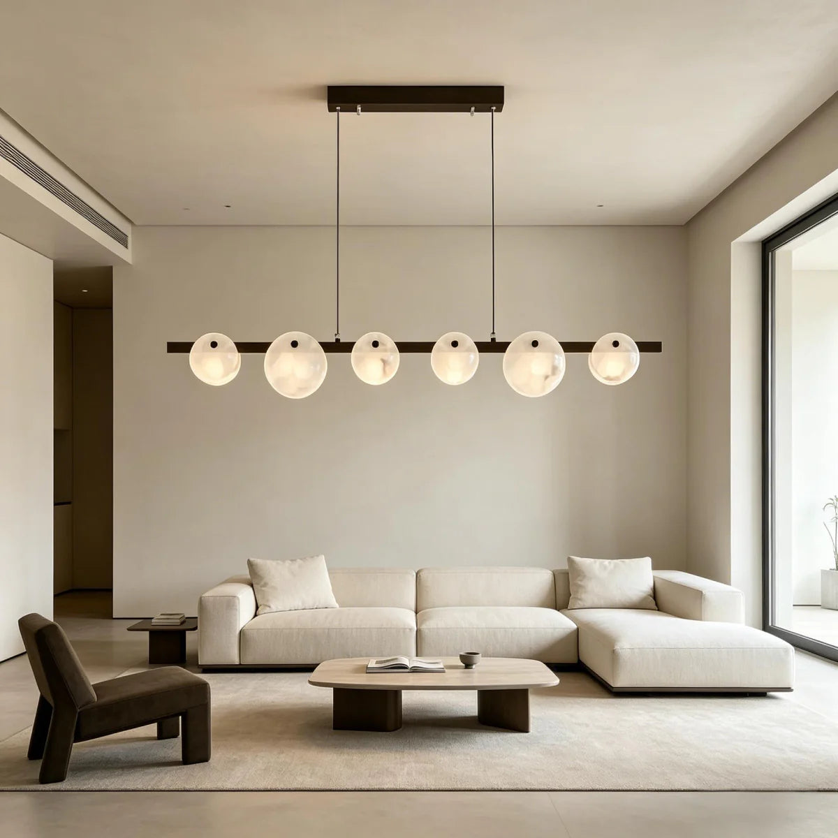 Spanish Alabaster Chandelier View 8 | Natural Spanish Alabaster Trinidad Linear Disc Chandelier | Modern Luxury Lighting | JINSHE | JINSHE