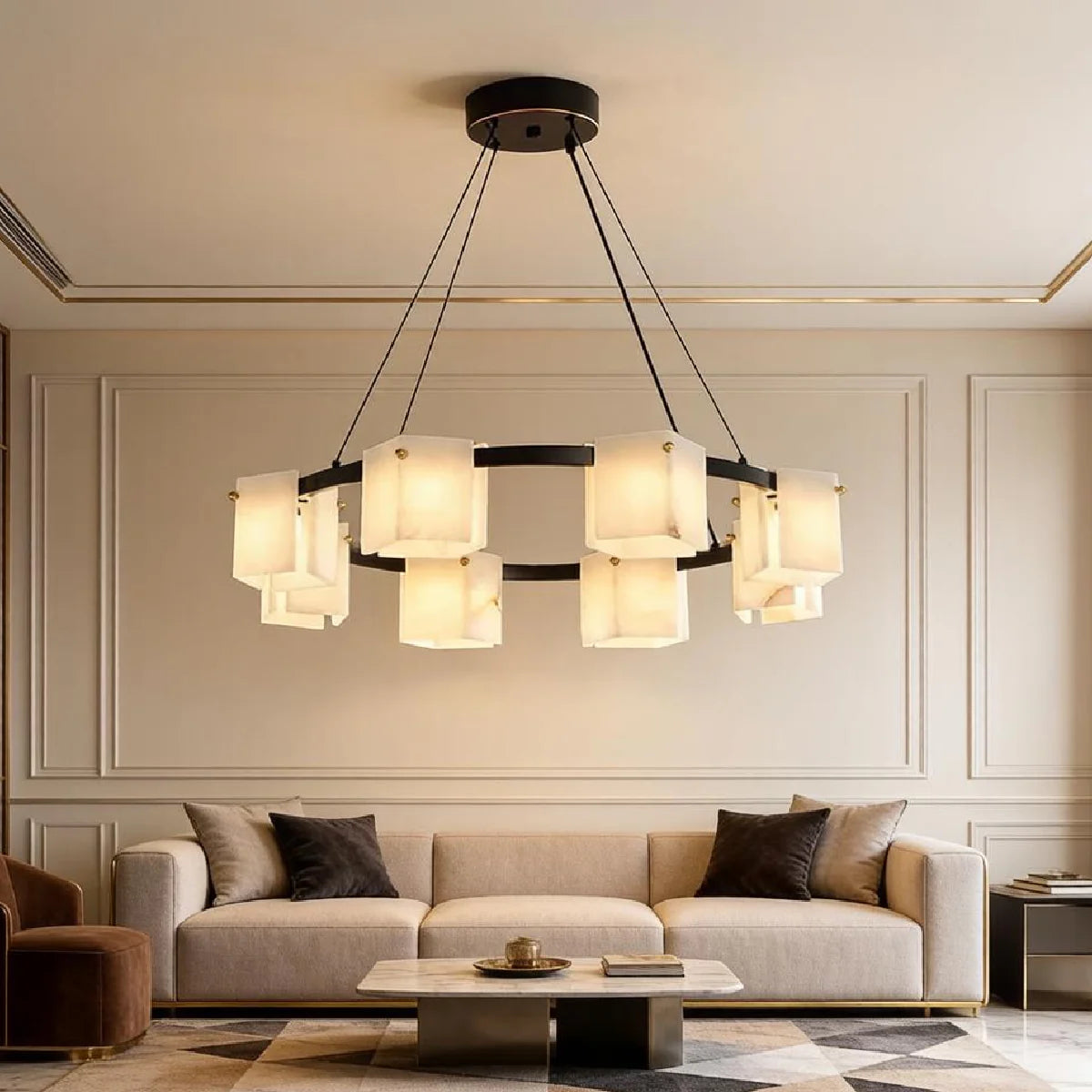 Spanish Alabaster Chandelier View 6 | Natural Spanish Alabaster Trinidad Rhombus Chandelier | Modern Luxury Lighting | JINSHE | JINSHE