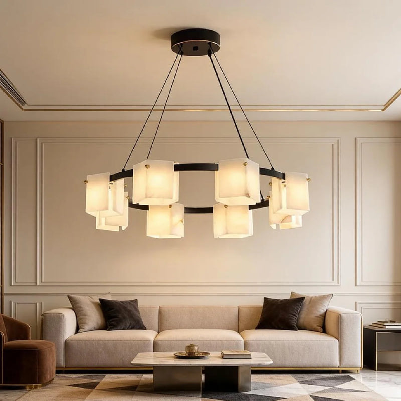Spanish Alabaster Chandelier View 6 | Natural Spanish Alabaster Trinidad Rhombus Chandelier | Modern Luxury Lighting | JINSHE | JINSHE