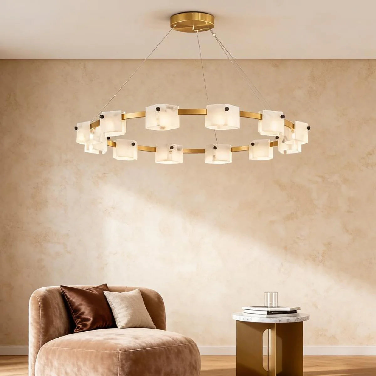 Spanish Alabaster Chandelier View 9 | Natural Spanish Alabaster Trinidad Rhombus Chandelier | Modern Luxury Lighting | JINSHE | JINSHE