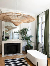Woven Rattan craftsmanship detail on Troy Lighting Costa Mesa Curated Woven Rattan Ch