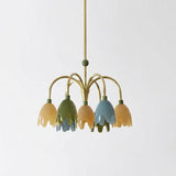 Tulivane Curated Amber Art Glass Chandelier – 6 Heads ∅ 26 x H 34  Green finish configuration