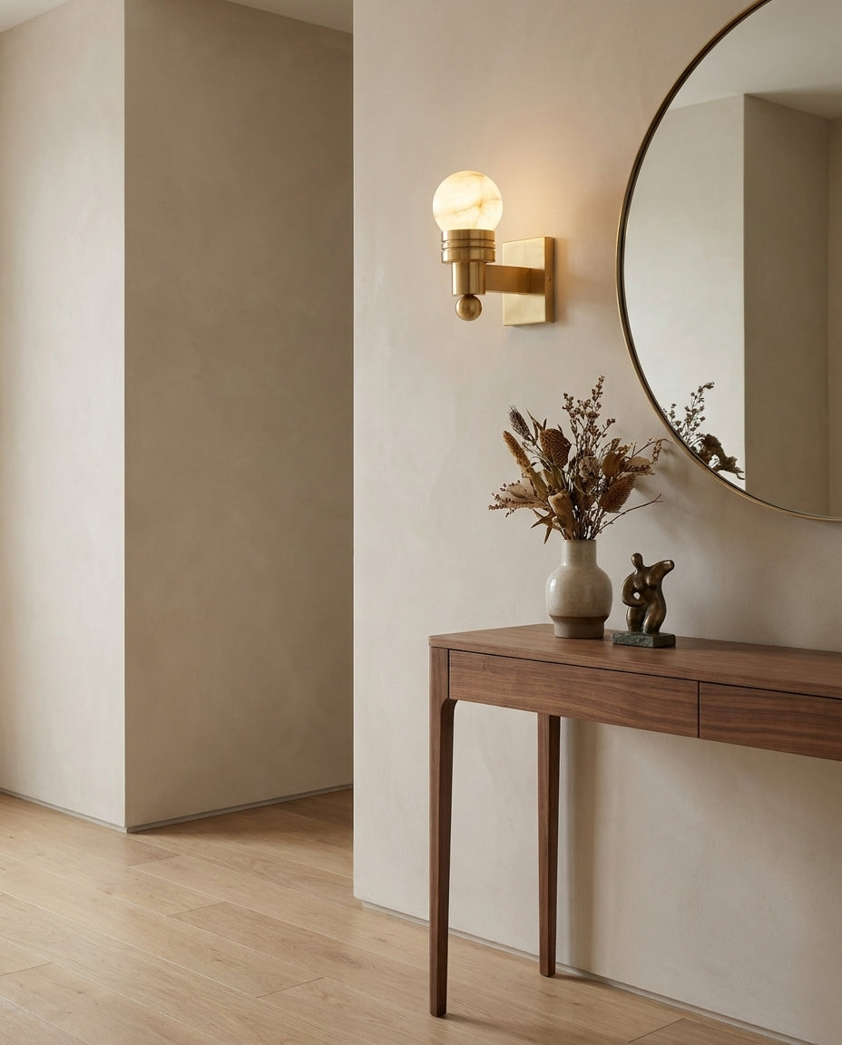 Tupelo Alabaster Curated Alabaster Wall Sconce – handcrafted surface texture