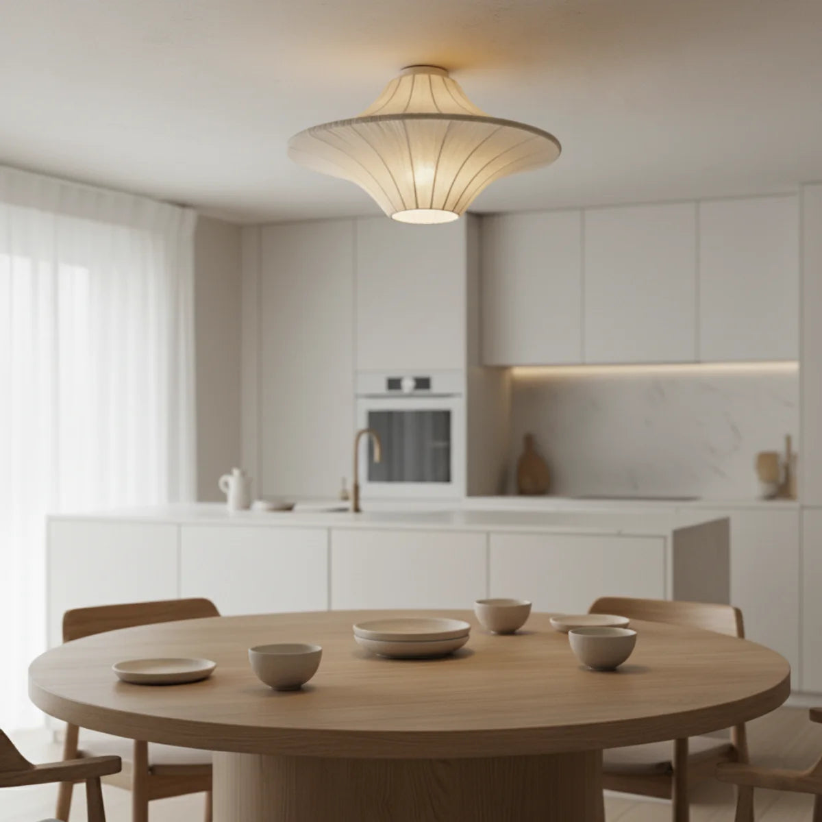UFO Silk Ceiling Light View 3 | Silk Wabi-Sabi Ceiling Light | Designer Cream Bedroom Flush Mount | JINSHE | JINSHE