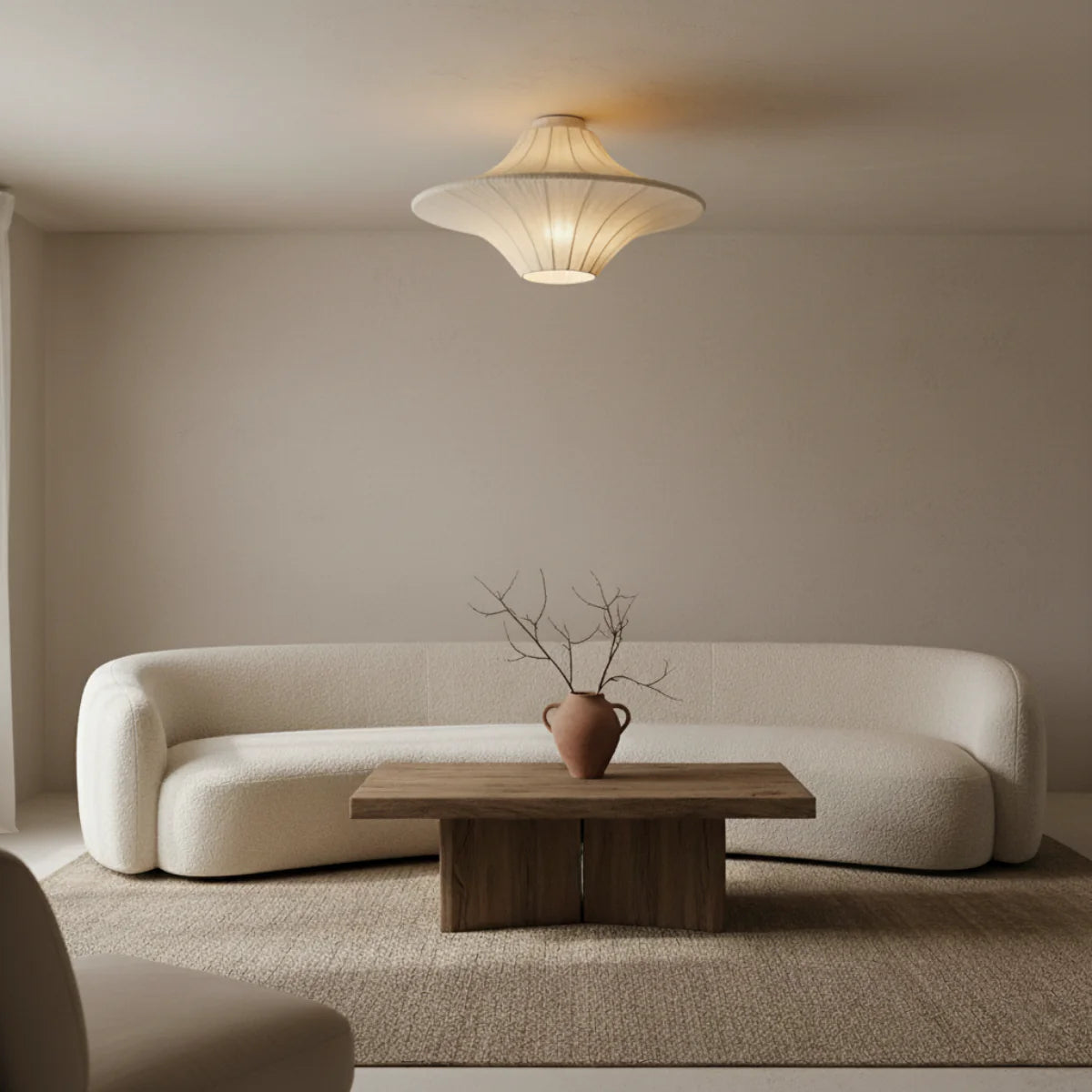 UFO Silk Ceiling Light View 4 | Silk Wabi-Sabi Ceiling Light | Designer Cream Bedroom Flush Mount | JINSHE | JINSHE