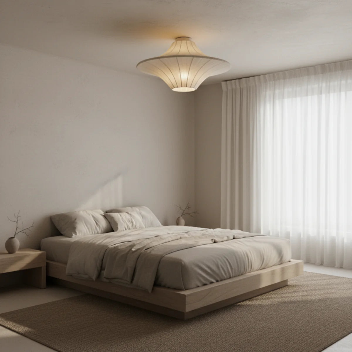 UFO Silk Ceiling Light View 5 | Silk Wabi-Sabi Ceiling Light | Designer Cream Bedroom Flush Mount | JINSHE | JINSHE