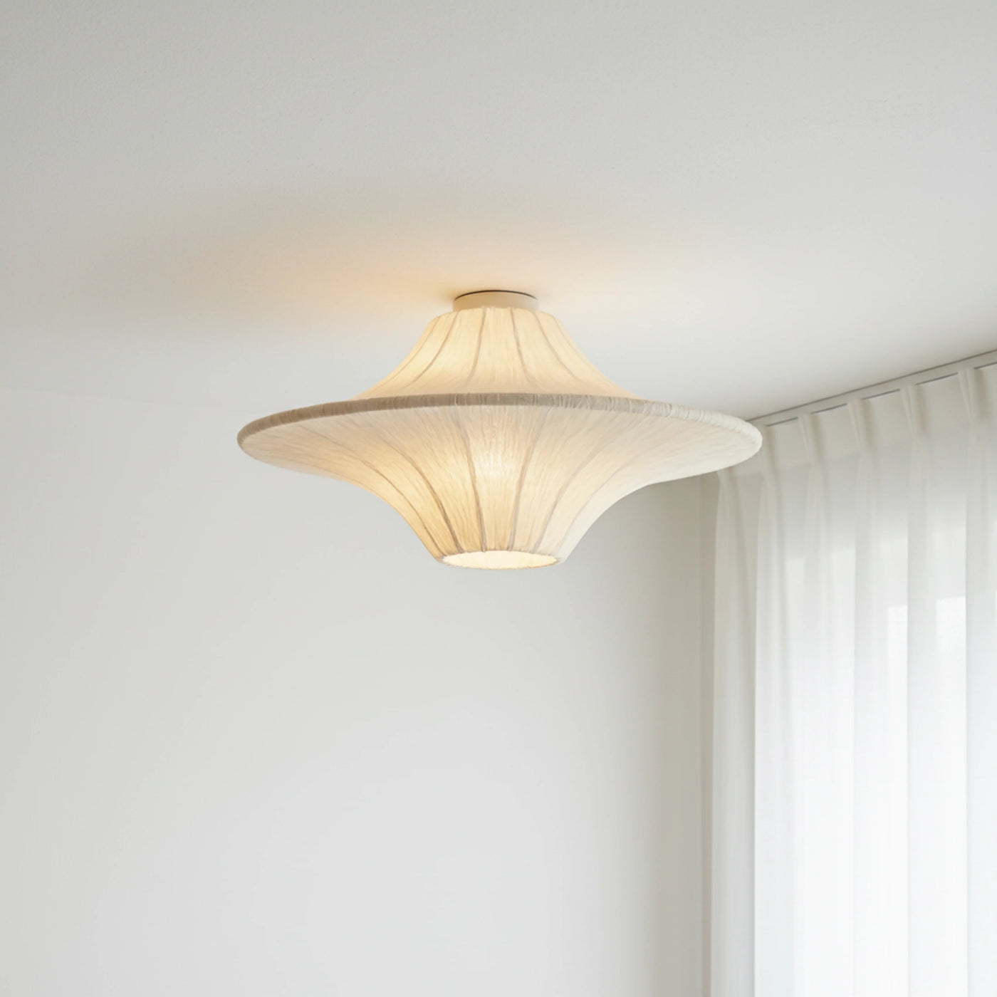 UFO Silk Ceiling Light View 6 | Silk Wabi-Sabi Ceiling Light | Designer Cream Bedroom Flush Mount | JINSHE | JINSHE
