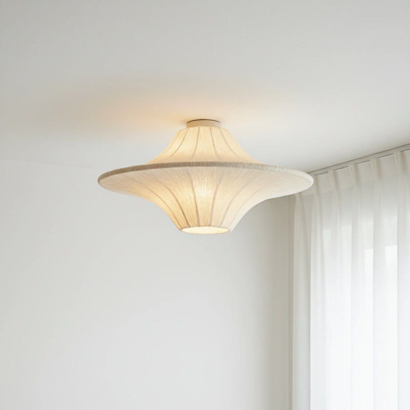 UFO Silk Ceiling Light View 6 | Silk Wabi-Sabi Ceiling Light | Designer Cream Bedroom Flush Mount | JINSHE | JINSHE