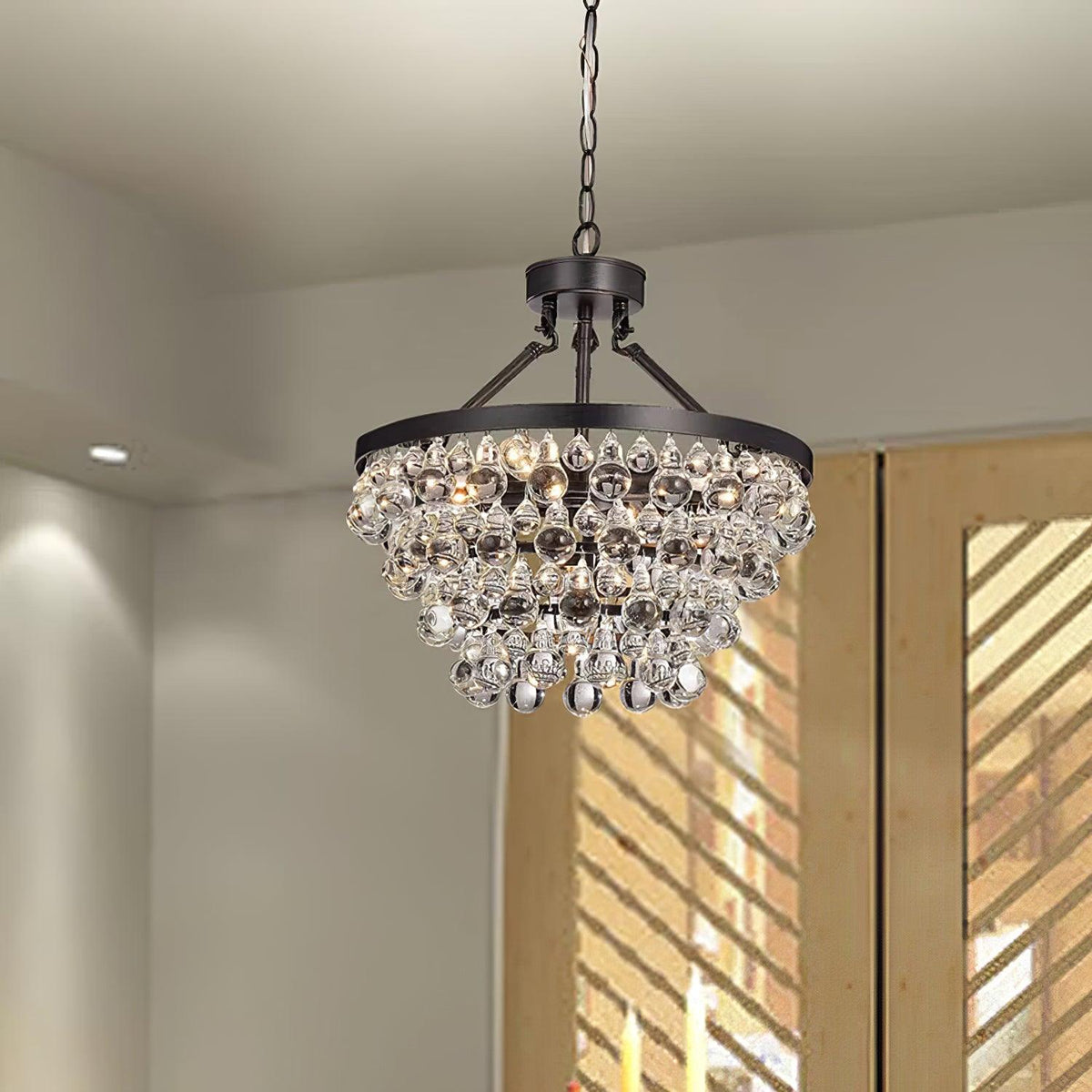 Unique Tiered Crystal Curated Washi Paper Chande – illuminated warm ambiance setting