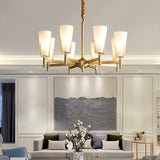 Upton Curated Mouth-Blown Frosted Glass Chandeli installed in residential dining space