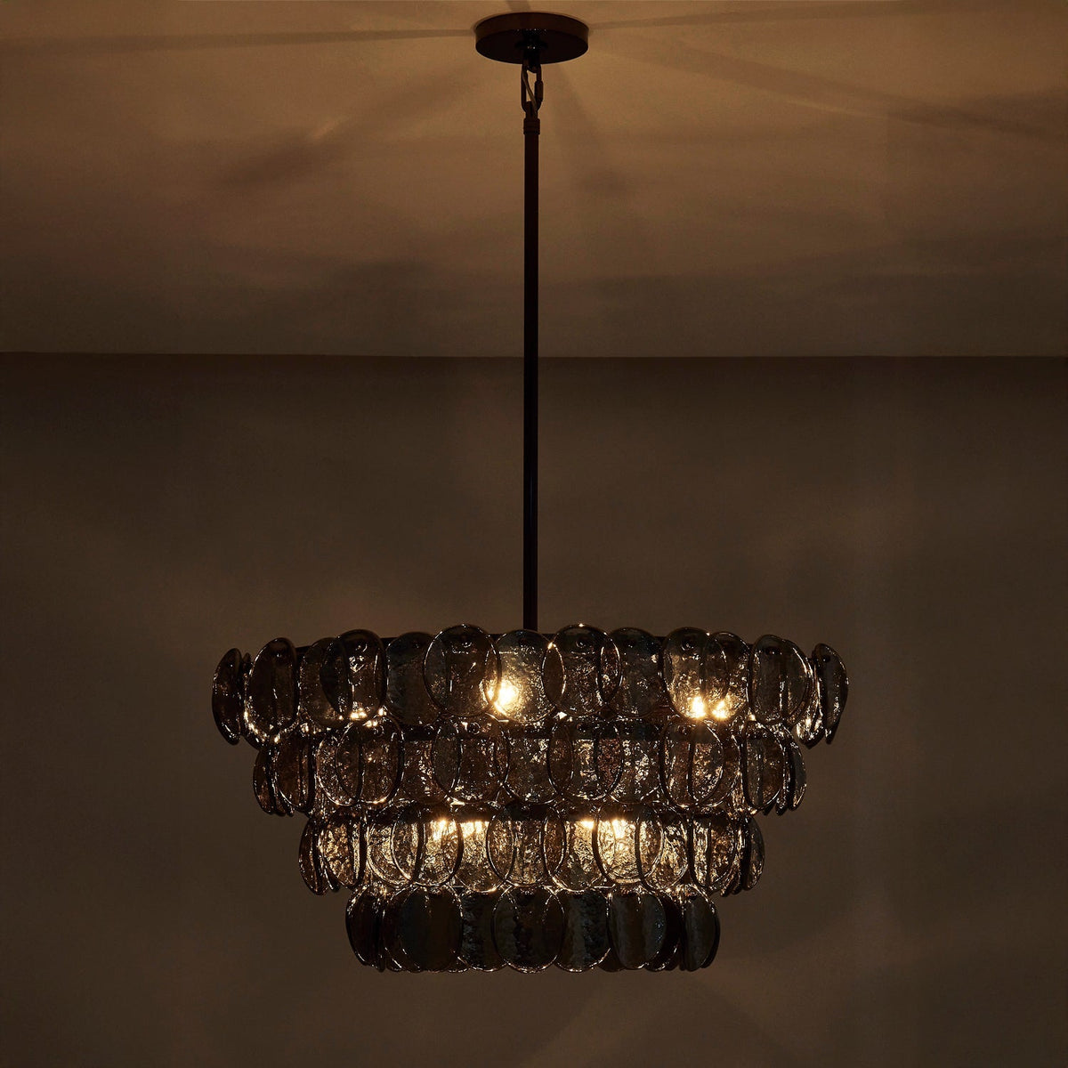 Uroko Curated Mouth-Blown Frosted Glass Chandeli – structural canopy joint detail