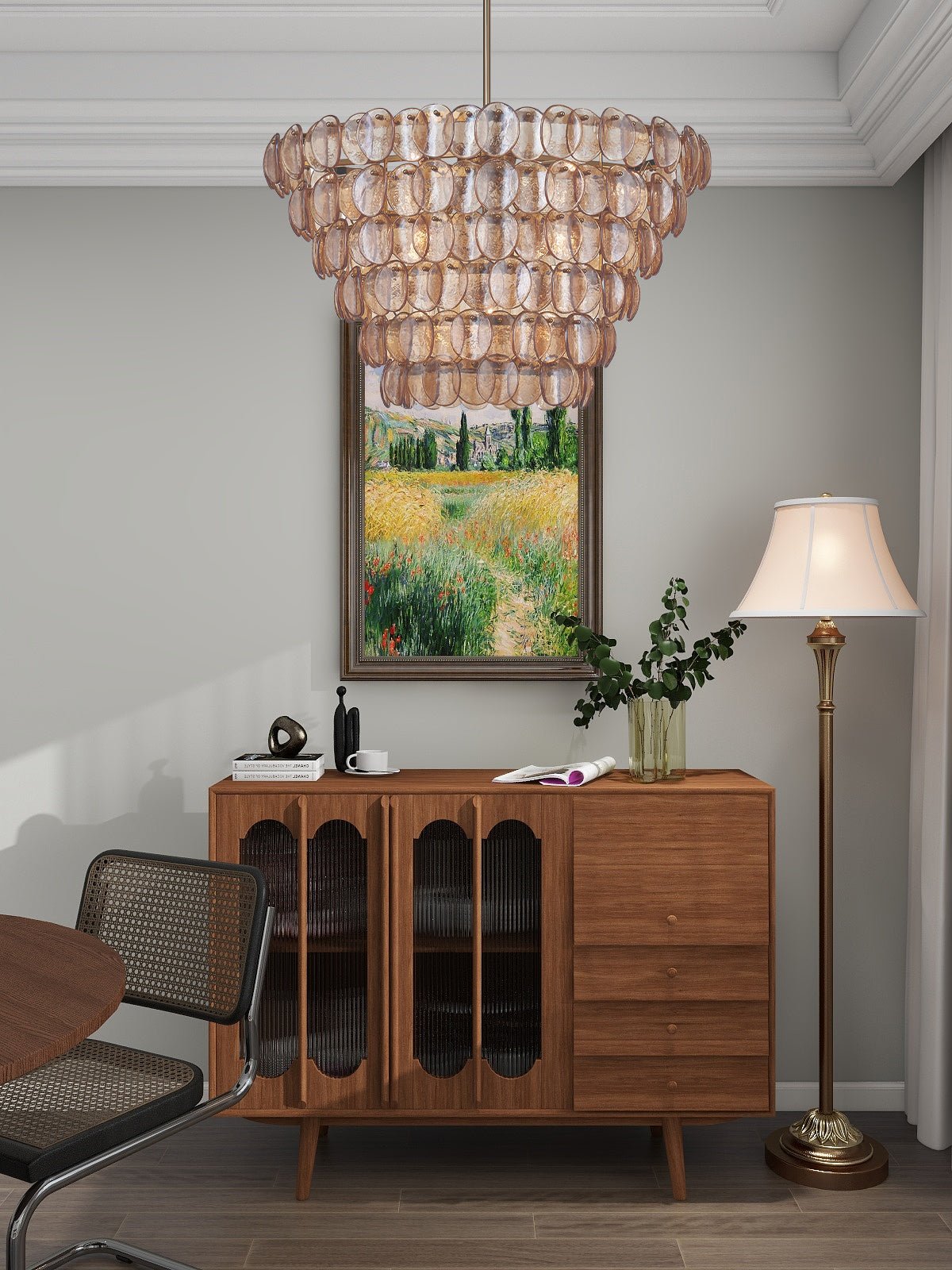 Uroko Large Curated Amber Art Glass Chandelier – full fixture elevation view