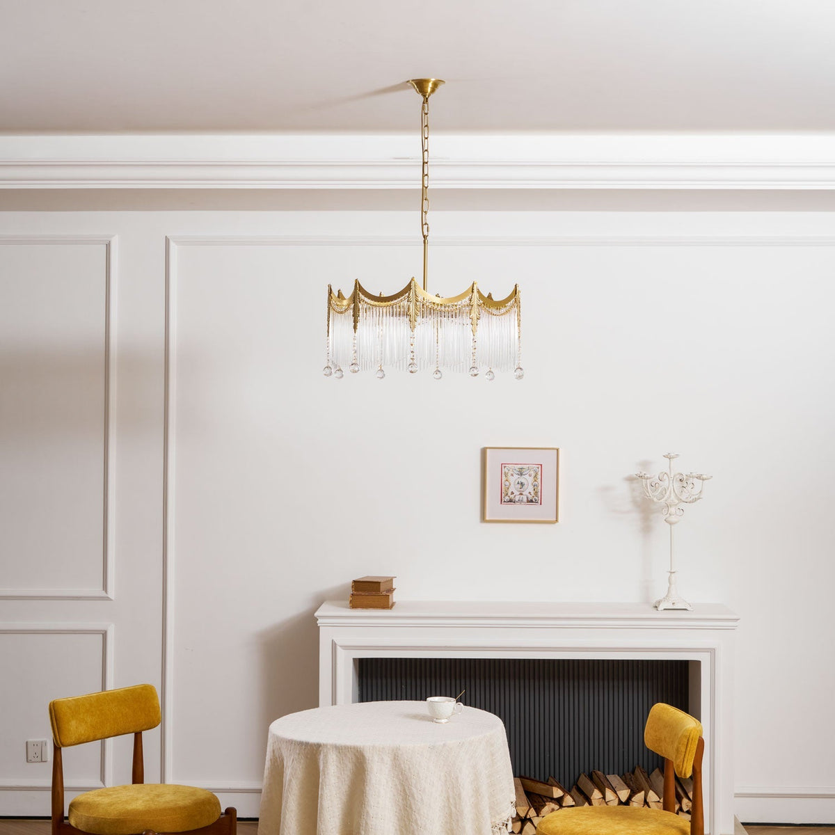 Vacarro Curated Mouth-Blown Frosted Glass Chande – full fixture elevation view