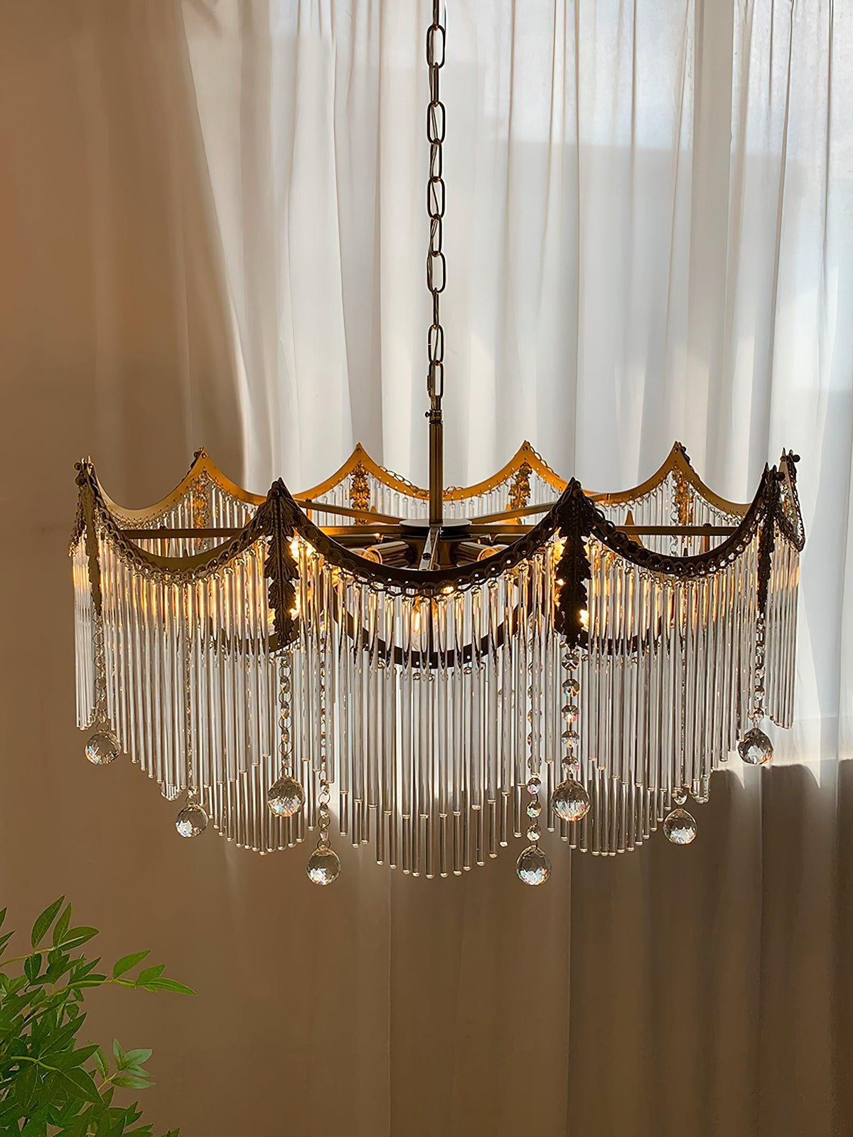 Vacarro Curated Mouth-Blown Frosted Glass Chande – structural canopy joint detail