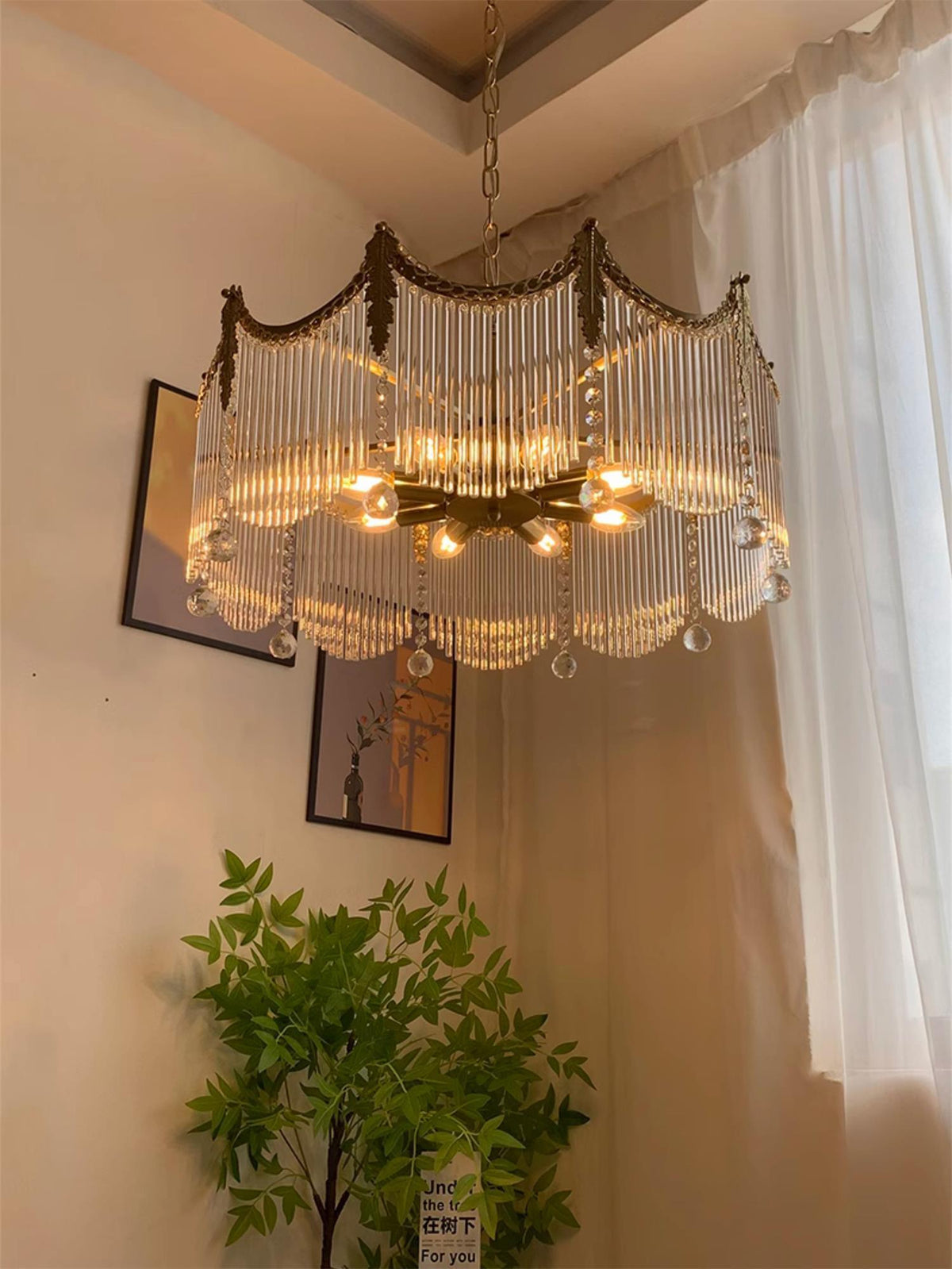 Vacarro Curated Mouth-Blown Frosted Glass Chande – illuminated warm ambiance setting