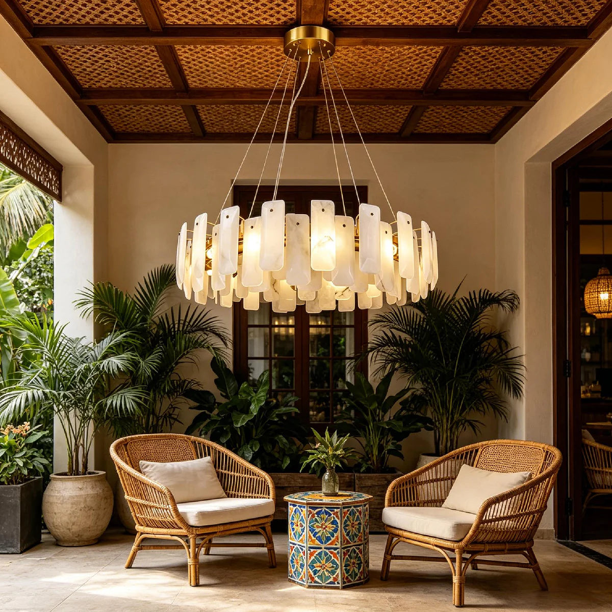 Spanish Alabaster Chandelier View 2 | Vakker Alabaster Halo Chandelier | JINSHE | JINSHE