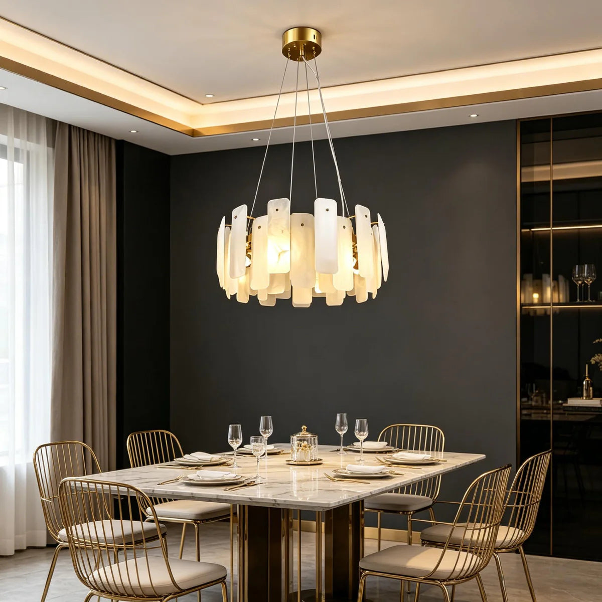 Spanish Alabaster Chandelier View 7 | Vakker Alabaster Halo Chandelier | JINSHE | JINSHE