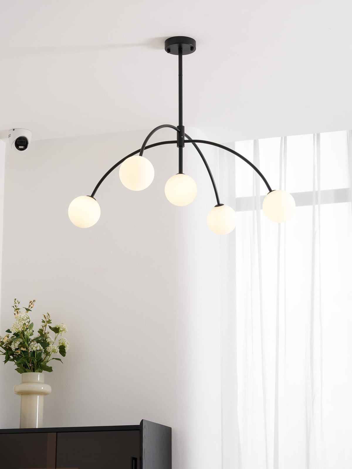 Valentina Arc Curated Mouth-Blown Frosted Glass – spatial dining room perspective