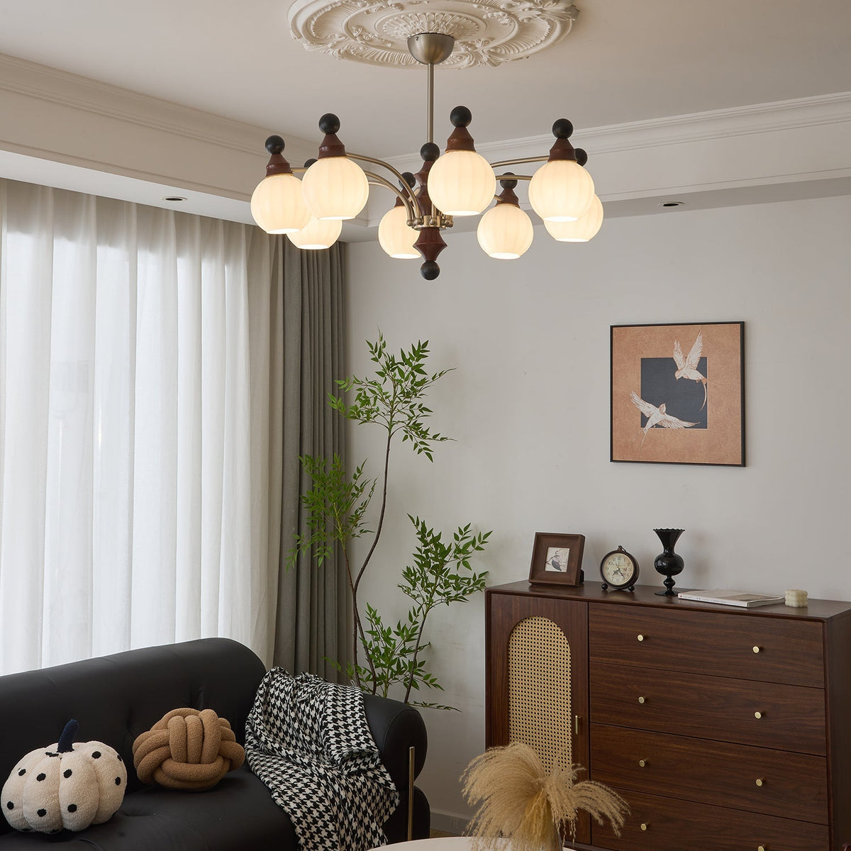 Valerio Curated Mouth-Blown Frosted Glass Chande – illuminated warm ambiance setting