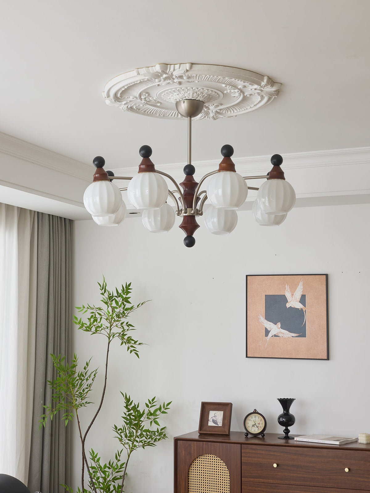 Valerio Curated Mouth-Blown Frosted Glass Chande – unlit natural material contrast