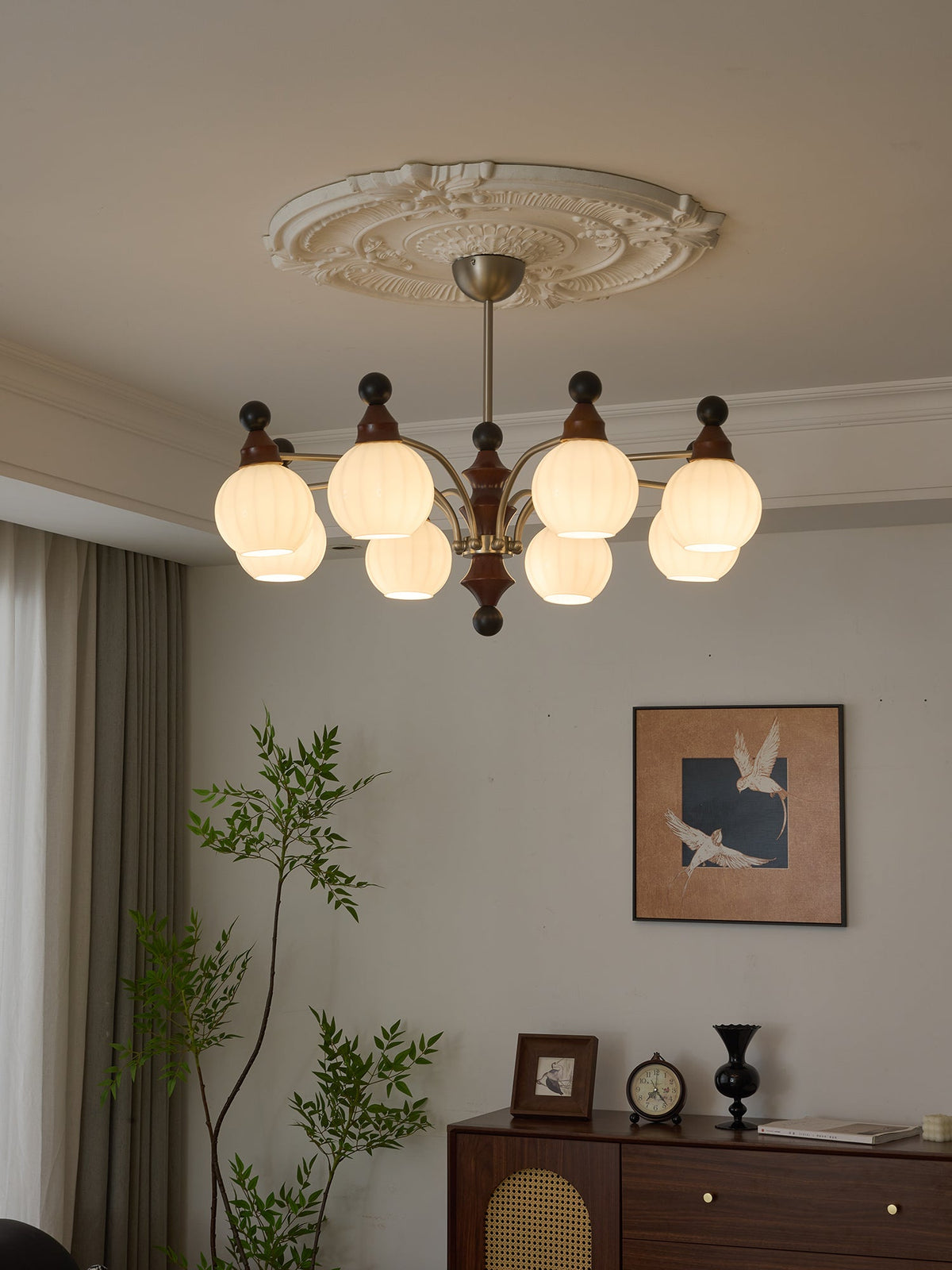 Valerio Curated Mouth-Blown Frosted Glass Chande – full fixture elevation view