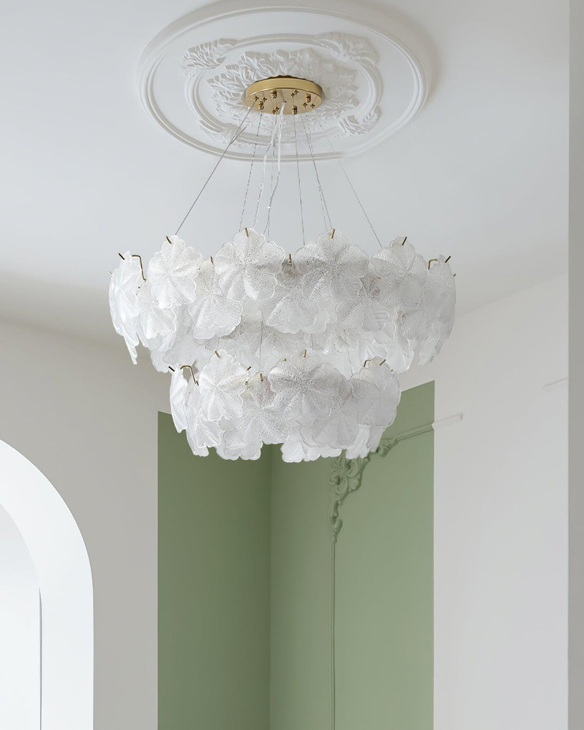 Valery Curated Mouth-Blown Frosted Glass Chandel – architectural ceiling profile
