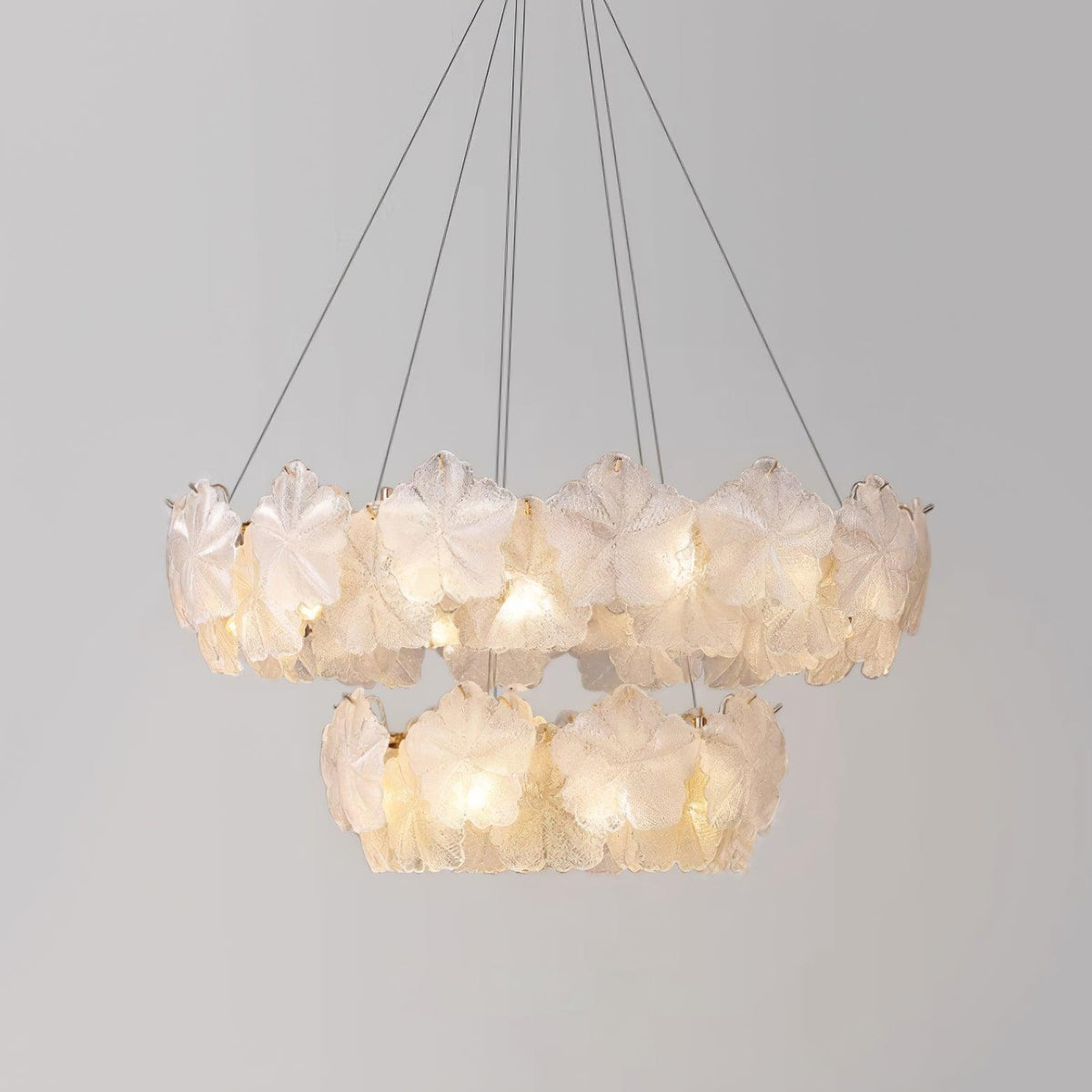 Valery Curated Mouth-Blown Frosted Glass Chandel – unlit natural material contrast