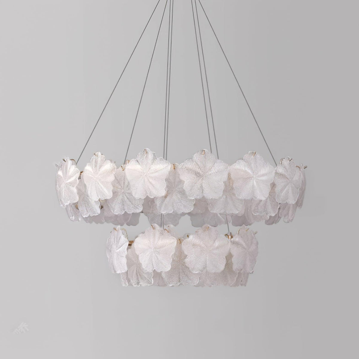 Valery Curated Mouth-Blown Frosted Glass Chandel – spatial dining room perspective