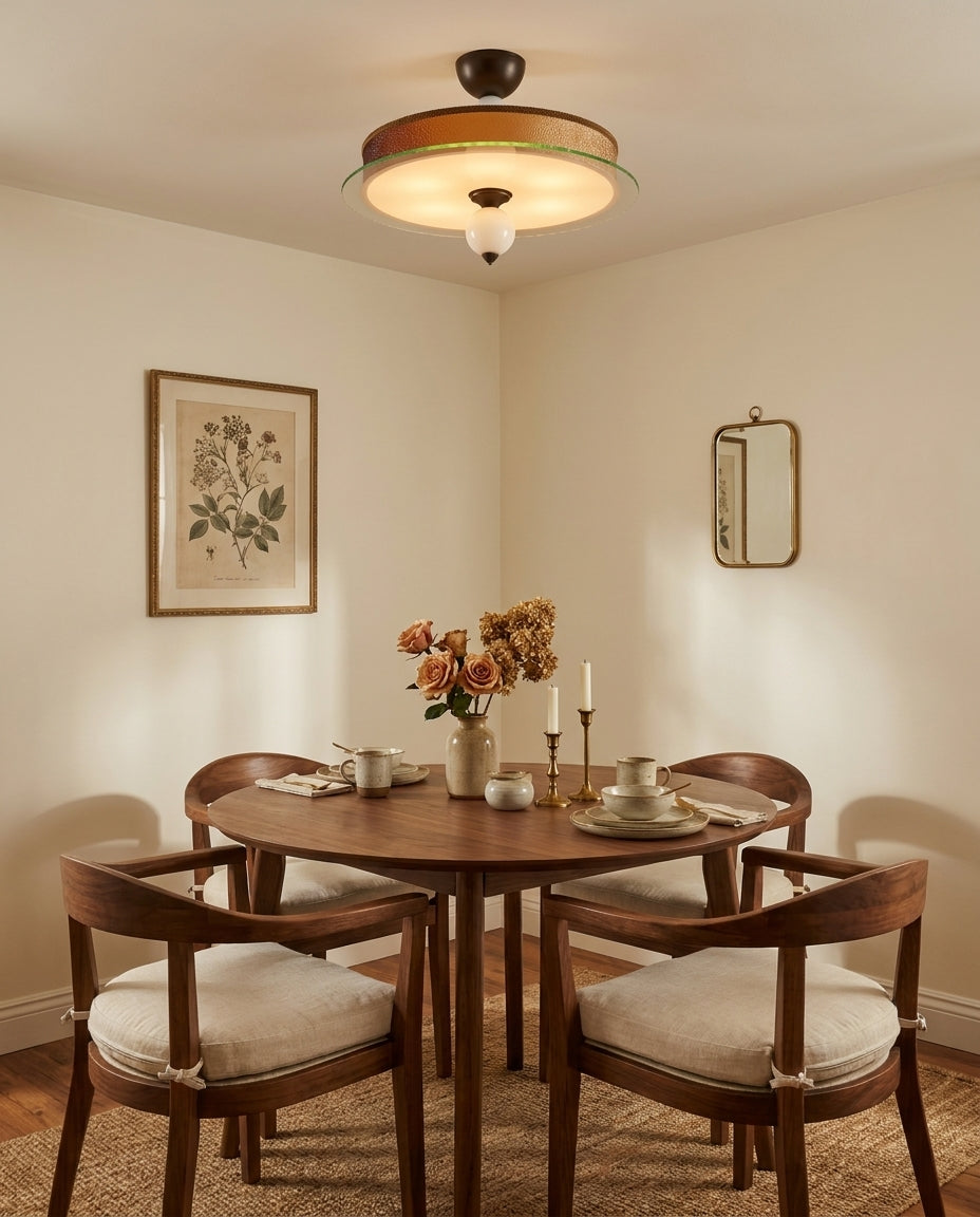 Valnero Curated Mouth-Blown Frosted Glass Flush – structural canopy joint detail
