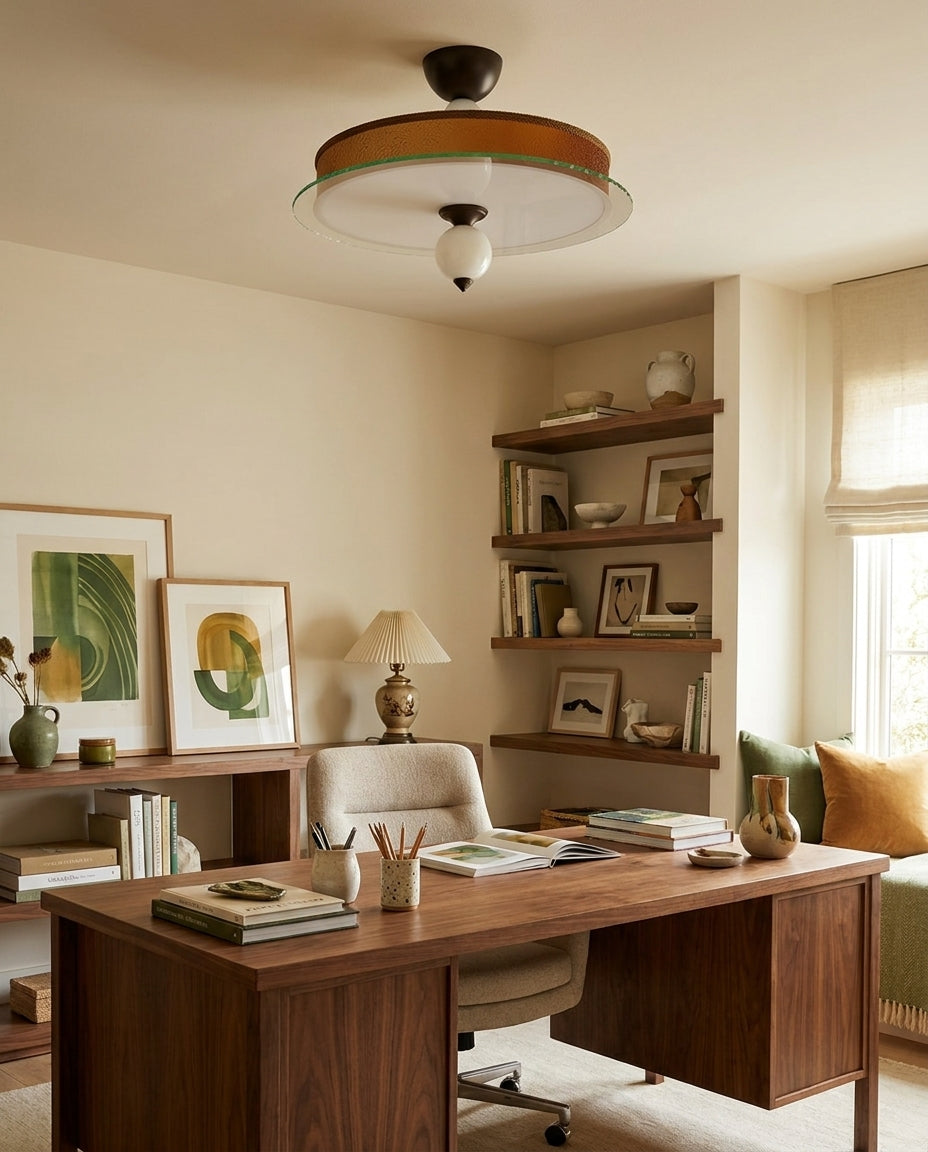 Valnero Curated Mouth-Blown Frosted Glass Flush – illuminated warm ambiance setting