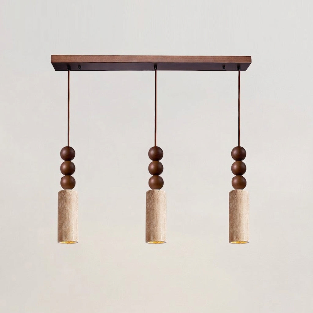Valther Curated Yellow Travertine Pendant Light – 3 Heads L 60cm x H 170cm L 23.6 x finish configuration