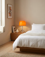 Vareon Curated Mouth-Blown Frosted Glass Table L – illuminated warm ambiance setting