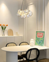 Vasare Curated Mouth-Blown Frosted Glass Chandel – unlit natural material contrast