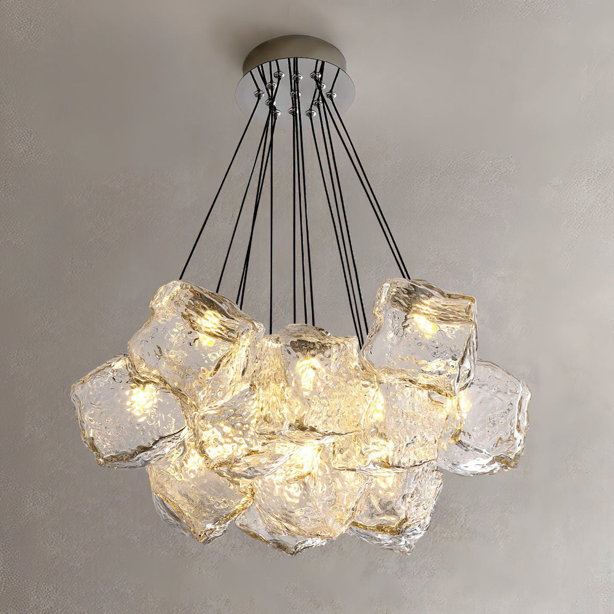 Vasare Curated Mouth-Blown Frosted Glass Chandel – 19 heads ∅ 27.6 x H 59 finish configuration
