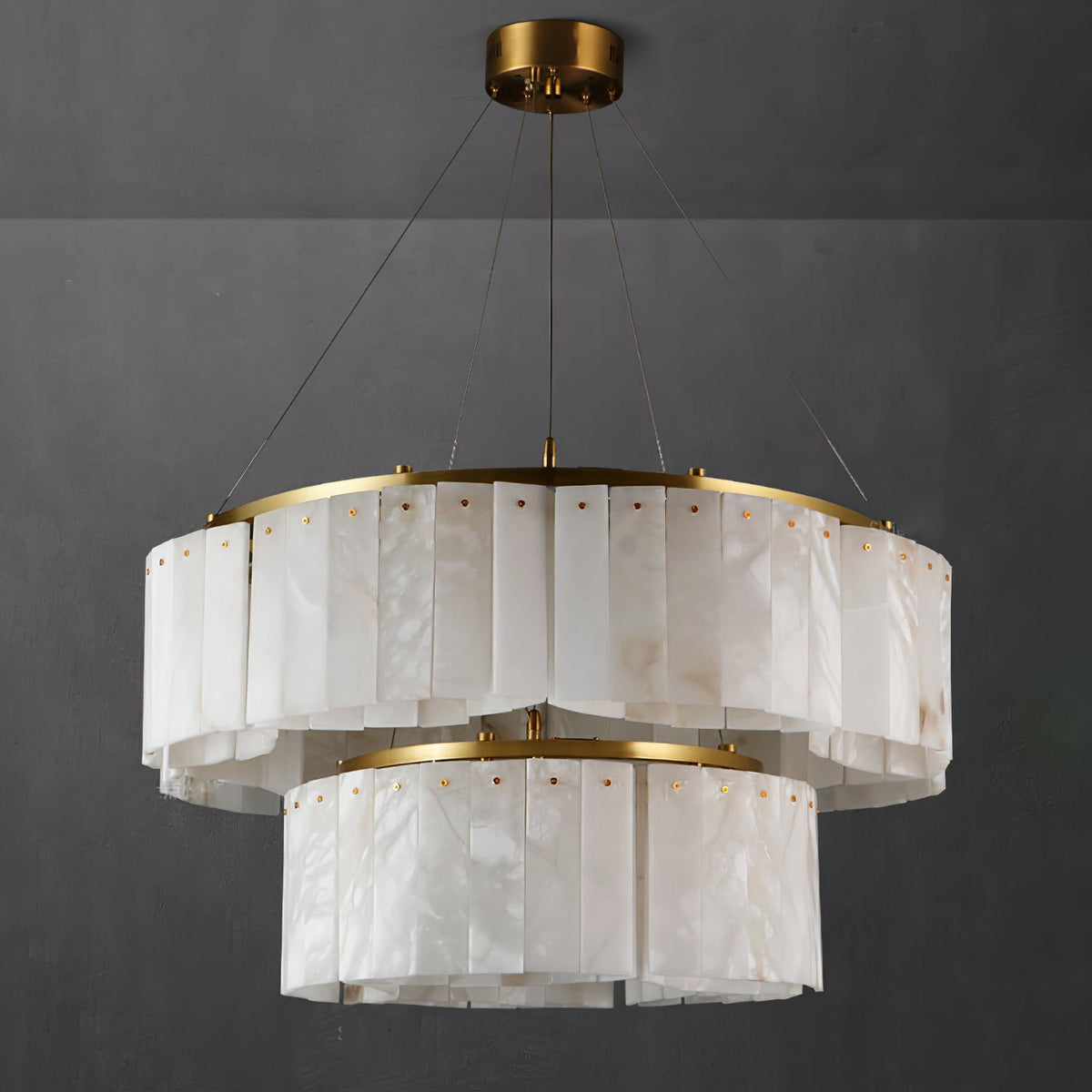 Velaria Alabaster Curated Alabaster Chandelier – illuminated warm ambiance setting