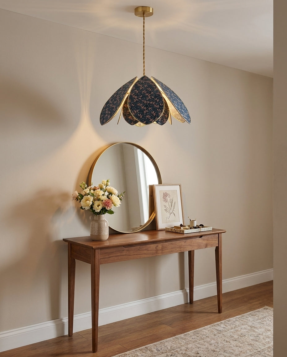 Velmira Curated Iron & Glass Pendant Light – full fixture elevation view