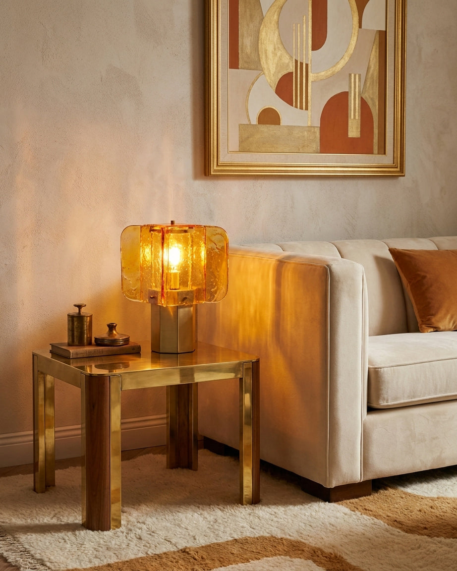 Veloura Curated Amber Art Glass Table Lamp – dimensional scale reference