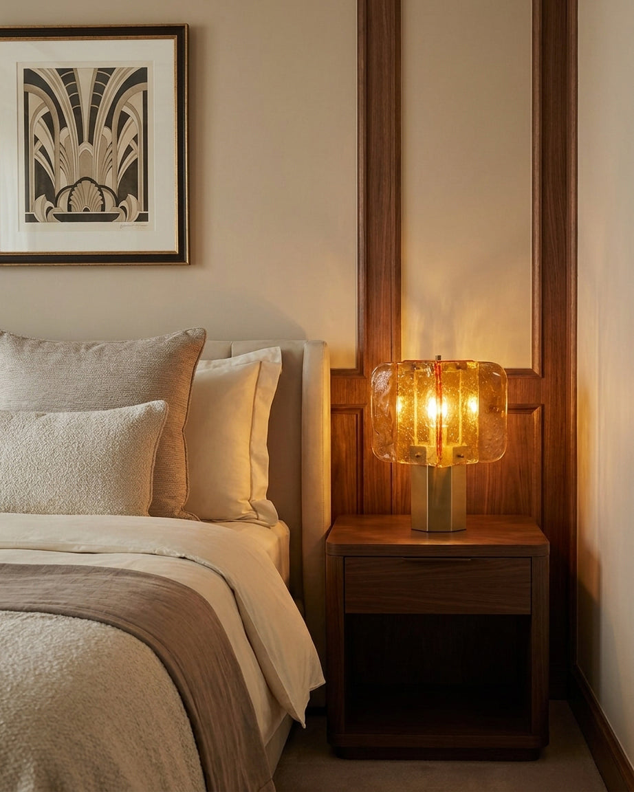 Veloura Curated Amber Art Glass Table Lamp – architectural ceiling profile