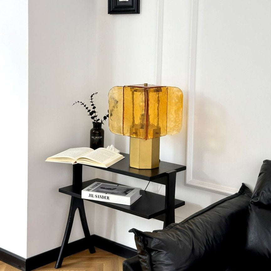Veloura Curated Amber Art Glass Table Lamp – structural canopy joint detail