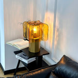 Veloura Curated Amber Art Glass Table Lamp – spatial dining room perspective